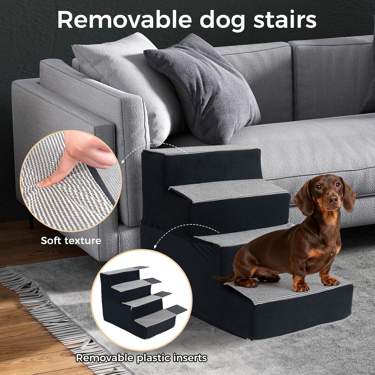 Dog Stairs for Small Dogs and Cats 14" H 3-Step Dog Steps for High Bed Couch and Sofa High-Density Foam Pet Stairs with Supporting Board Pet Steps with Non-Slip Bottom Washable Cover