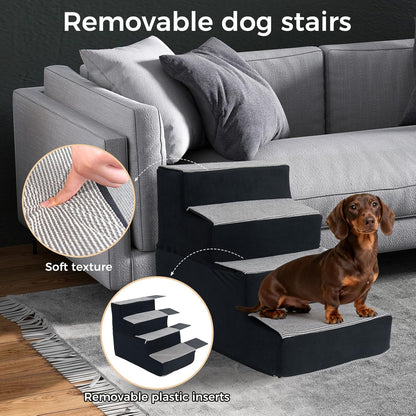 Dog Stairs for Small Dogs and Cats 14" H 3-Step Dog Steps for High Bed Couch and Sofa High-Density Foam Pet Stairs with Supporting Board Pet Steps with Non-Slip Bottom Washable Cover