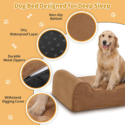 Rainmr Orthopedic Dog Beds for Large Dogs, 7" Memory Foam Dog Beds with Waterproof Liner, Durable Microsuede Cover, Removable and Washable, Nonskid Bottom, 48"x30"x7" L Grey
