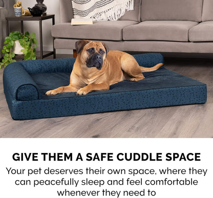 Furhaven Memory Foam Dog Bed for Large Dogs w/ Removable Bolsters & Washable Cover, For Dogs Up to 95 lbs - Two-Tone Plush Faux Fur & Suede L Shaped Chaise - Espresso, Jumbo/XL