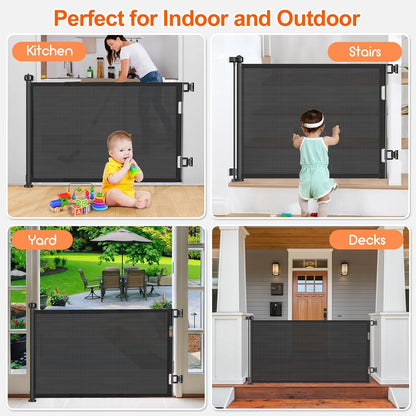 Upgrade 120 inch Retractable Baby Gates, EZIGO Extra Wide Baby Gate for Large Opening Extra Long Mesh Gate for Kids or Pet Dog Gate Child Safety Gate for Stairs Hallways Doorway Indoor Outdoor, Gray