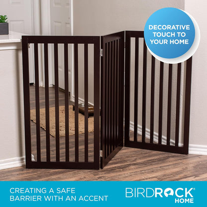 INTERNET'S BEST Dog Gate Indoor Freestanding Pet Barrier, Folding Wood Dog Fence, Extra Wide Doorway Puppy Gate, Indoor Animal Privacy Panel, Wooden Cat Fence - 3 Panel - 36", Espresso