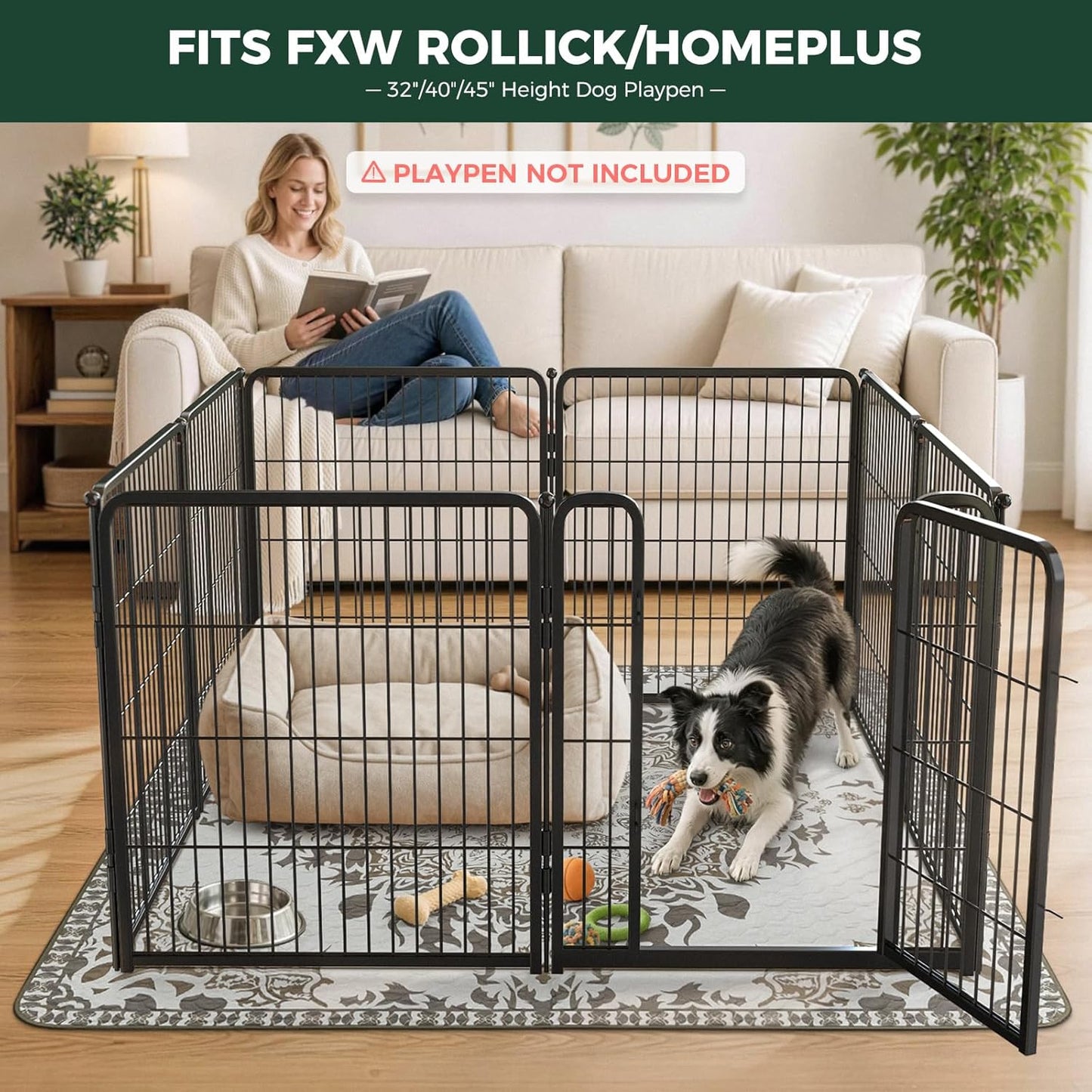 FXW Washable Pee Pads for Dogs, Puppy Pads with Super Absorbent, Specifically Designed for FXW Rollick/Homeplus 24inch 6 Panels Dog Playpen, 39" x 63" Rectangle, Khaki, 1 Pack