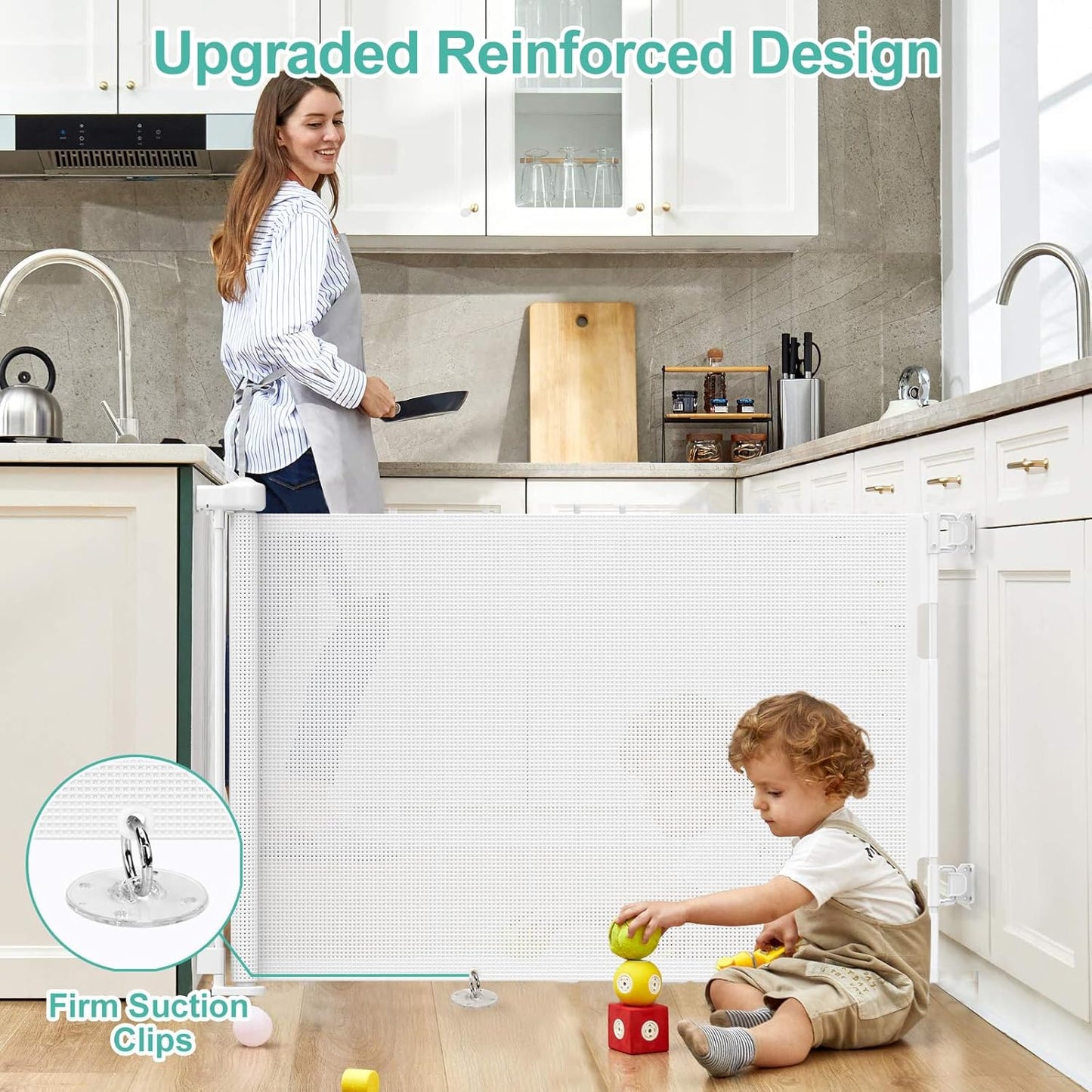 Upgrade 120 inch Retractable Baby Gates, EZIGO Extra Wide Baby Gate for Large Opening Extra Long Mesh Gate for Kids or Pet Dog Gate Child Safety Gate for Stairs Hallways Doorway Indoor Outdoor, Gray