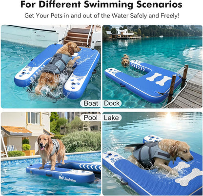 Inflatable Dog Boat Ramp for Dogs Up to 240 lbs, Inflatable Dock Floating Platform with Anti-Slip EVA Foam Safe & Easy Water Access, Dog Ramp for Boat, Pools, Lakes, Boats, Docks, Green