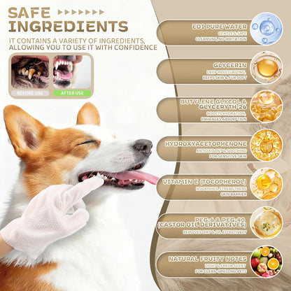 Pet Glove Wipes for Dogs and Cats 20 Count Dog Cleaning Wipes for Paws and Butt Waterless Dog Bath Wipes Hypoallergenic Fragrance Free with 10 Sealing Stickers and 5 Drying Towels