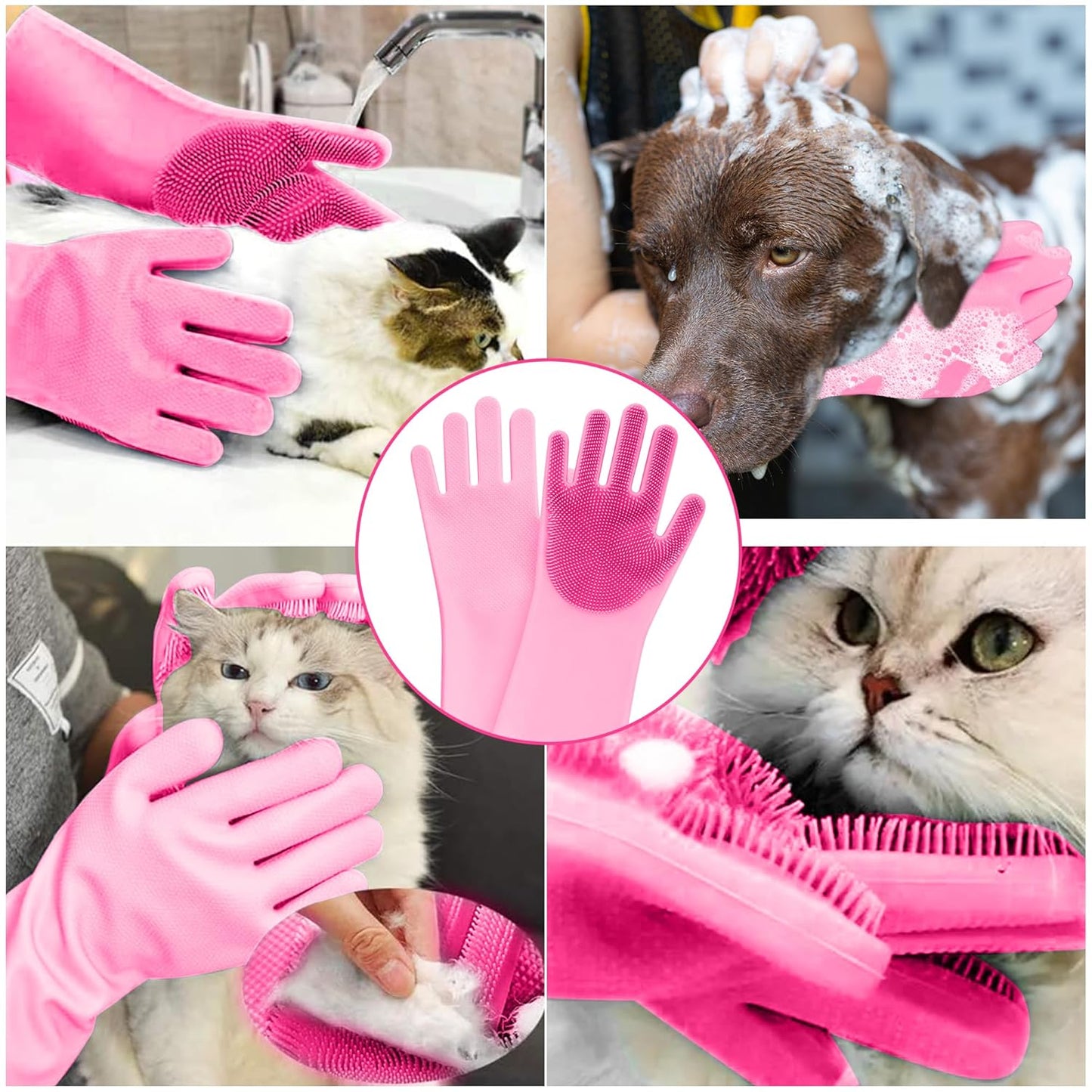 High-Density Silicone Pet Grooming Gloves with Enhanced Five Finger Design for Bathing, Massaging Dogs and Cats (Blue)