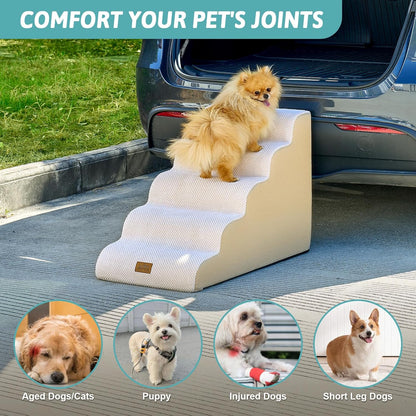 COZY KISS Extra Wide Dog Stairs with Tunnel, Foam Detachable Large Dog Step for Small Pet, Puppy or Cats, Medium Pet Ramp for High Bed, Couch, Sofa or Car, 19.7x33x22.4 inch, 5 Step, Beige