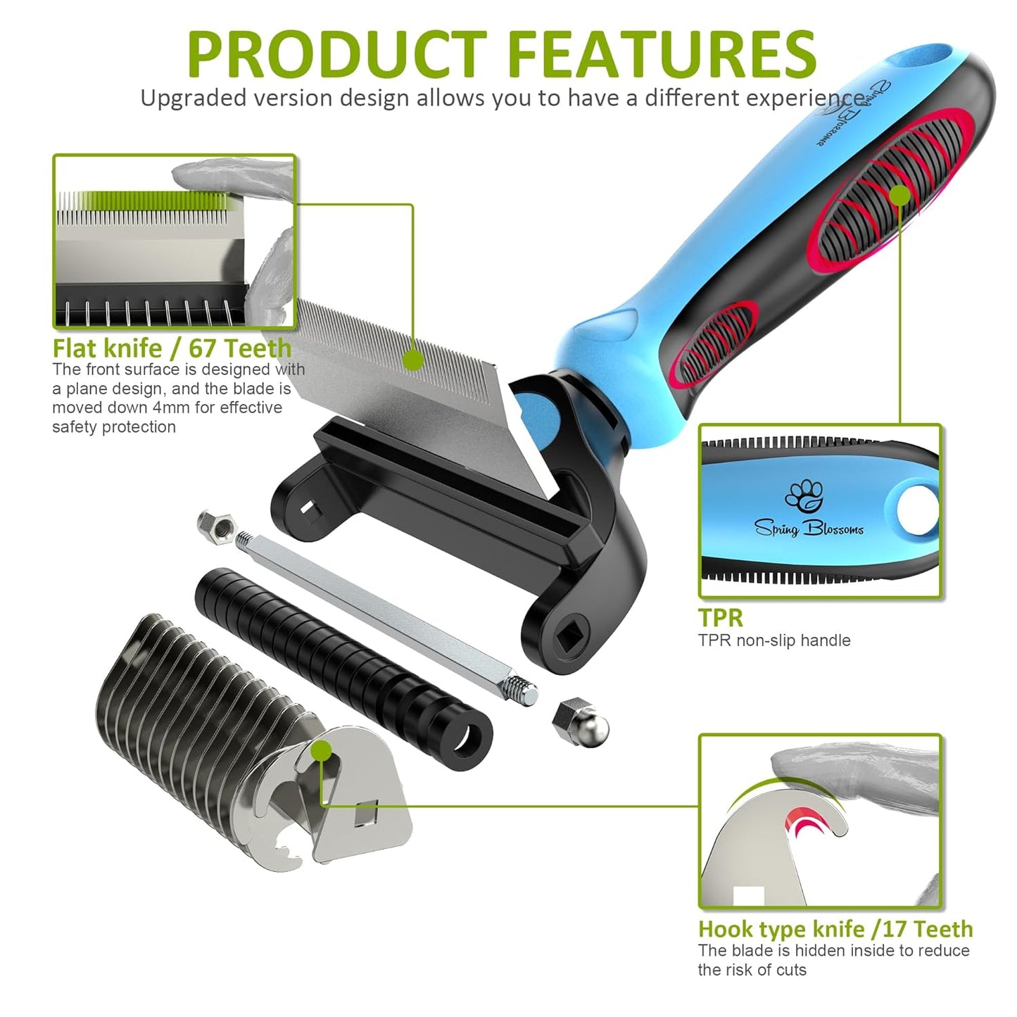 Spring Blossoms-2 in 1 Professional Grooming Rake for Cats & Dogs-Dematting Comb for Easy Mats & Tangles Removing,Pet Brush Safe No More Nasty Shedding and Flying Hair (Orange)