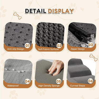 Dog Stairs, Romrol Dog Steps Ramp for High Bed and Couch, Dogs Ramp with Durable Non-Slip Waterproof Fabric Cover, Pet Stairs for Small Dogs and Cats or Pets Joints, 4-Tiers,Grey