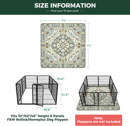 FXW Washable Pee Pads for Dogs, Puppy Pads with Super Absorbent, Specifically Designed for FXW Rollick/Homeplus 24inch 6 Panels Dog Playpen, 39" x 63" Rectangle, Khaki, 1 Pack