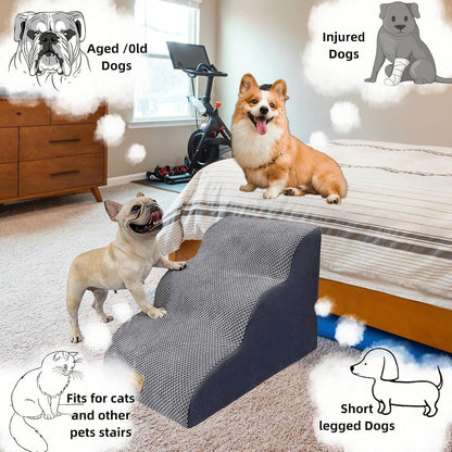 Necrely 4-Step Dog Stairs for High Beds 18-24 Inch Pet Steps 2 3 4 5 Tier Ladder Non-Slip Sturdy Ramp Small Medium Large Dog Steps to Couch Bed Old Dogs Balanced Pet Stairs for Getting on Bed
