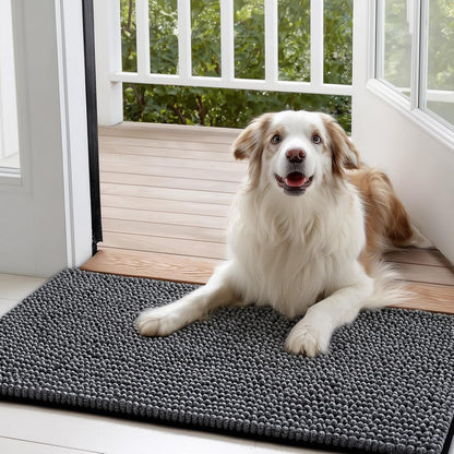 EHEYCIGA Super Absorbent Dog Door Mat for Muddy Paws 30x20 Inch Indoor, Front Doormat Outside Entrance, Quick Dry Chenille Washable Dog Crate Bed, Non-Slip Pet Rug Mud Mat Outdoor Entryway, Grey