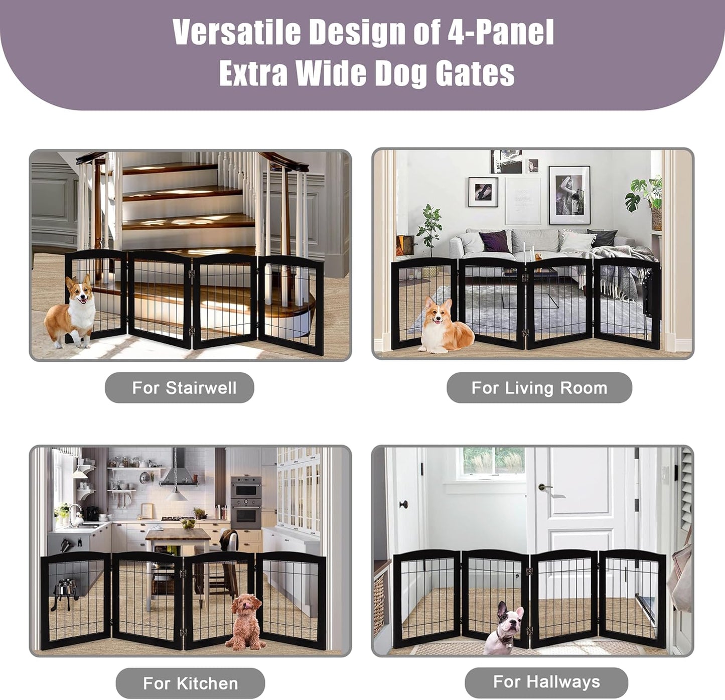 LZRS 2-Panel Freestanding Foldable Wood Dog Gate – Solid Wood & Steel Wire, Chew-Resistant Pet Barrier for Indoor Use, Ideal for Small to Medium Dogs, White