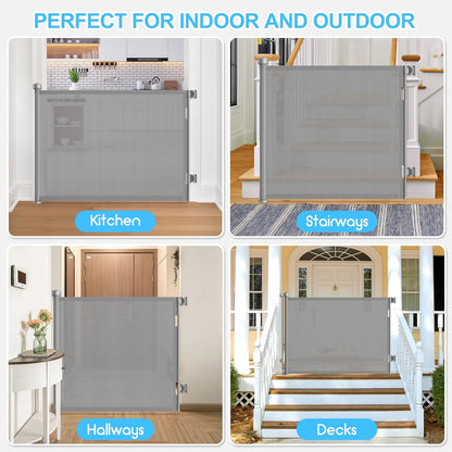 Upgrade 120 inch Retractable Baby Gates, EZIGO Extra Wide Baby Gate for Large Opening Extra Long Mesh Gate for Kids or Pet Dog Gate Child Safety Gate for Stairs Hallways Doorway Indoor Outdoor, Gray