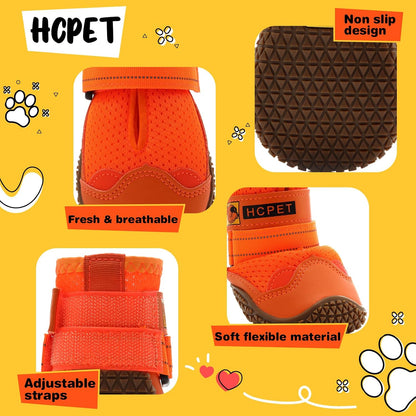 Hcpet Dog Shoes for Dogs, Dog Booties for Dogs, Anti-Slip Dog Boots & Paw Protectors for Hot Pavement Winter Snow Hiking with Reflective Straps Khaki Size 6, 4PCS