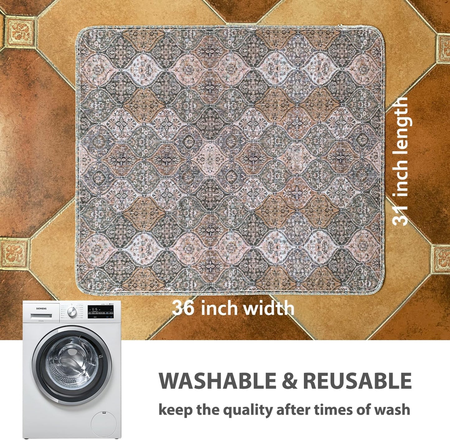 nunubaby Washable Pee Pads for Dogs, Stylish, Non-Slip and Leak-Proof Pee Pads. Reusable Potty Pads for Dogs for Crates and Floors.(Beige/Multi, 24" x48" )