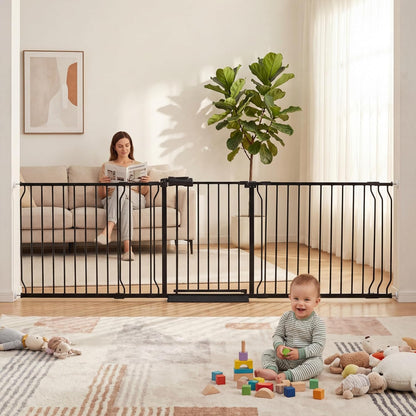 Extra Wide Baby Gate Tension Indoor Safety Gates Black Metal Large Pressure Mounted Pet Gate Walk Through Long Safety Dog Gate for The House Doorways Stairs (62.2"-66.93"/158-170CM, Black)
