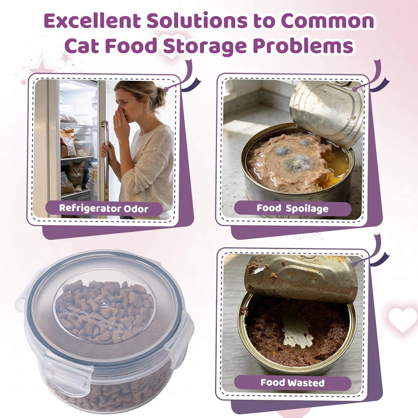 4Pack Cat Can Covers for 3 oz Canned Food Storage Container, Airtight Lock Pet Food Sealer Lids Transparent Kitten Can Box for 2.56''/65mm D and 85g Small Cans