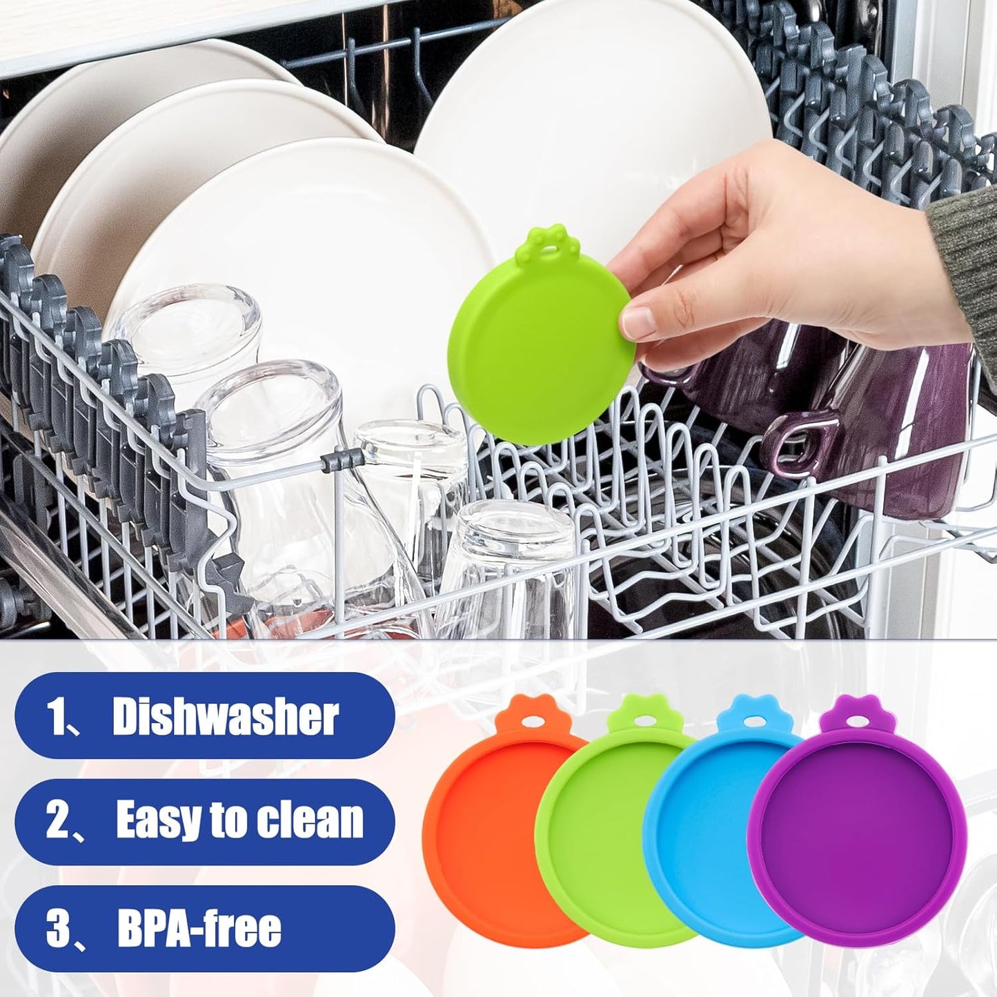 PINE & LINEN 4 Pcs 2.5inch Durable Pet Can Lids, Silicone Small Pet Can Covers Waterproof Cat Food Cans Lids for 3 oz Cat Food Cans（Yellow+Red+Pink+Blue）