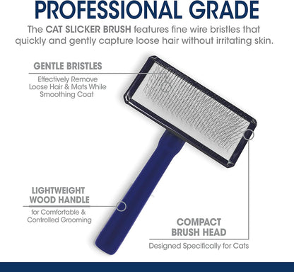 Four Paws Magic Coat Professional Series Cat Slicker Brush for Medium or Long Coats - Gently Removes Excess Hair, Stimulates Natural Oils, Ideal for Cats and Kittens, Lightweight Wood Handle