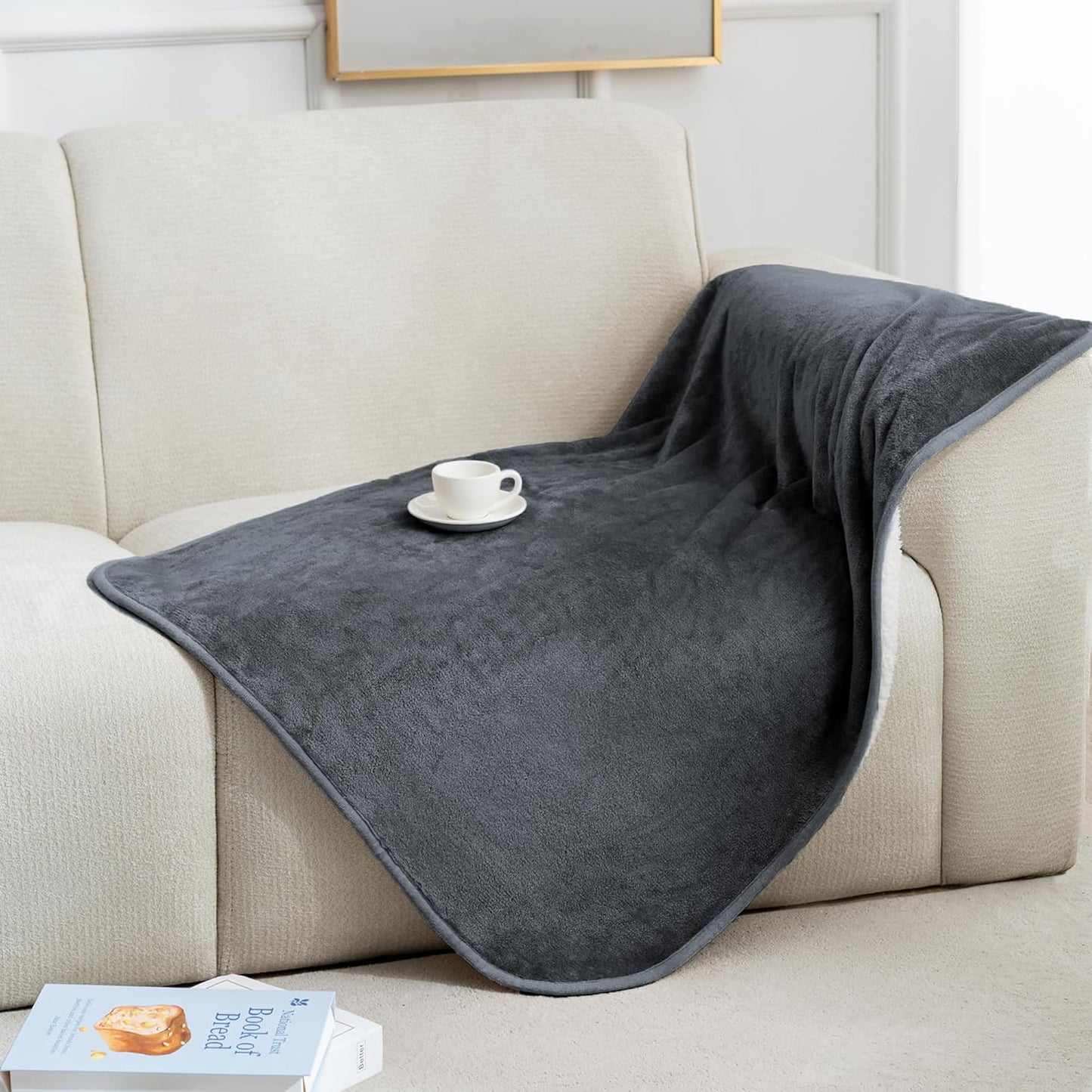 gogobunny Waterproof Blanket for Bed Couch Sofa, Liquid Pee and Fur Proof Pet Blanket for Dog Puppy Cat, Reversible Sherpa Fleece Throw Blanket Furniture Cover Protector (Grey, 50x60 inches)