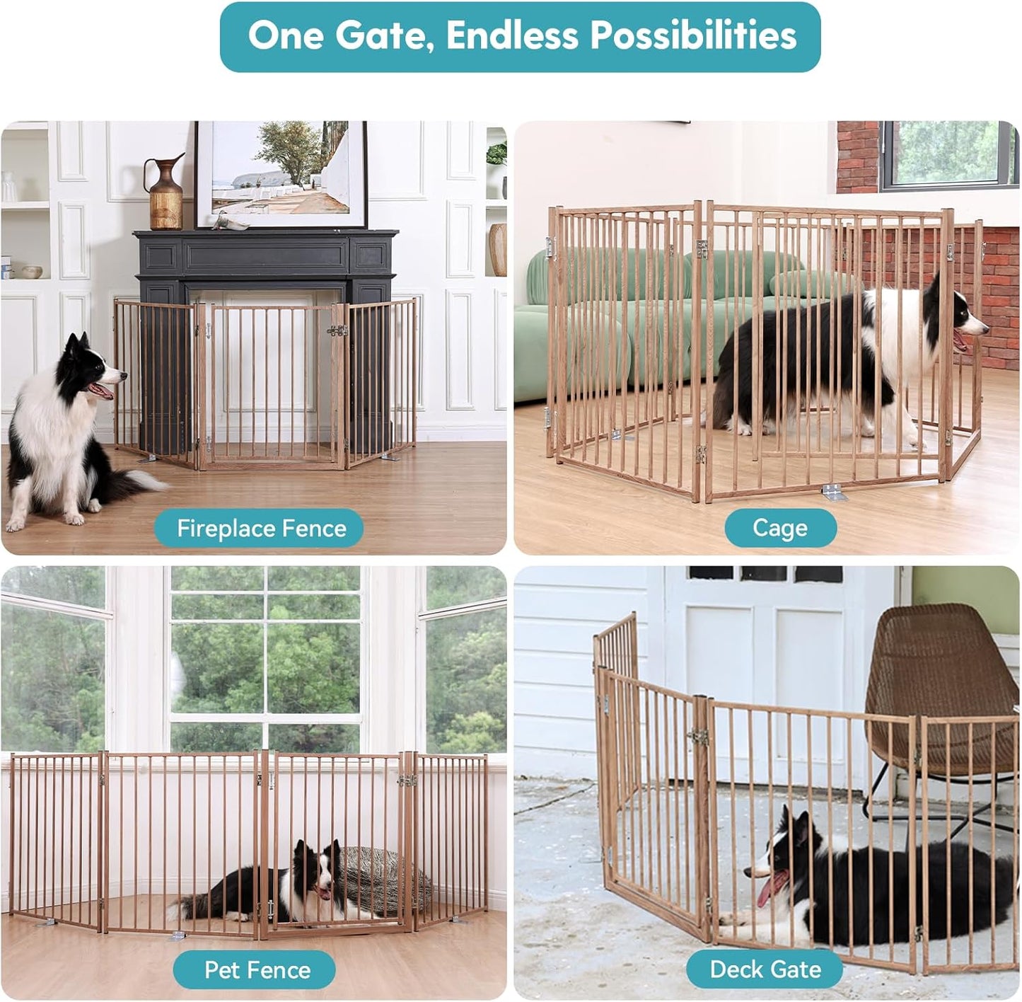 No Pawblems Free Standing Dog Gate with Door, 30'' Tall Foldable Dog Fence for Indoor & Outdoor, Up to 78 Inch Extra Wide Puppy Gate for Stairs, Hallways, Doorways, Deck, Yard (Black, 3 Panels)