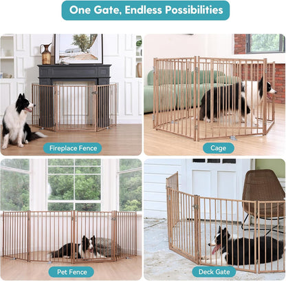 No Pawblems Free Standing Dog Gate with Door, 30'' Tall Foldable Dog Fence for Indoor & Outdoor, Up to 78 Inch Extra Wide Puppy Gate for Stairs, Hallways, Doorways, Deck, Yard (Black, 3 Panels)