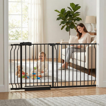 Extra Wide Baby Gate Tension Indoor Safety Gates Black Metal Large Pressure Mounted Pet Gate Walk Through Long Safety Dog Gate for The House Doorways Stairs (62.2"-66.93"/158-170CM, Black)