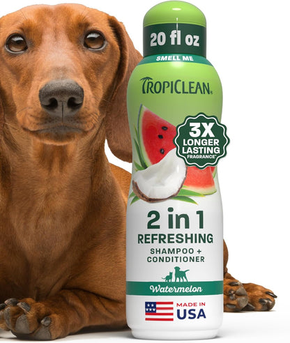 TropiClean Deshedding Dog Shampoo, Fast-Acting Shedding Control & Coat Softener, Puppy Safe, Made in USA, Lime & Coconut Scent, Cat Friendly, 20oz.