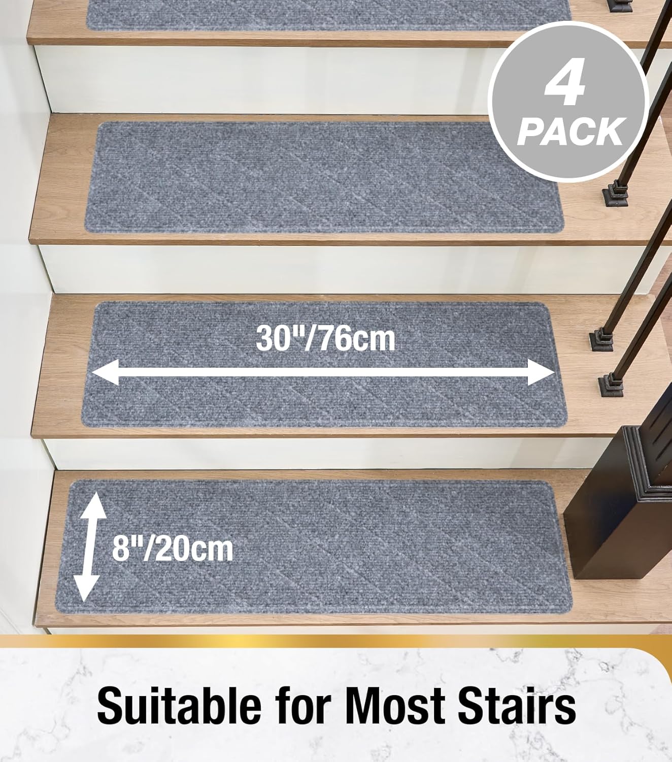 HITSLAM Stair Treads for Wooden Steps, 15 Pack 8 x 30 Inch Peel and Stick Carpet Stair Treads Non-Slip Indoor, Safe for Kids and Dogs, Stair Runners with Self-Adhesive Backing, Easy to Install, Brown