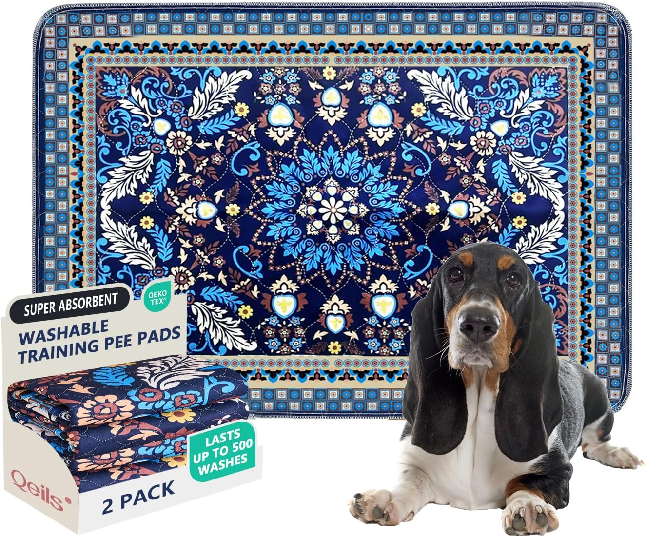 Qeils Washable Pee Pads, Reusable Puppy Pads Super Absorbent Leakproof Dog Training Pads, Non-Slip Wee Wee Pads for Crate, Floor, Potty Pads Feeding Mat Dog Pee 2 Pack 18"x30"