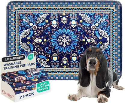 Qeils Washable Pee Pads, Reusable Puppy Pads Super Absorbent Leakproof Dog Training Pads, Non-Slip Wee Wee Pads for Crate, Floor, Potty Pads Feeding Mat Dog Pee 2 Pack 18"x30"