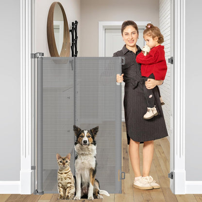 Reinforced 48" Extra Tall Pet Gate with Support Rods, 4 Ft Tall Retractable Baby Gates for Doorways 55" Wide Mesh Dog Gate Indoor Outdoor - Prevent Baby/Pet from Jumping Over, Black