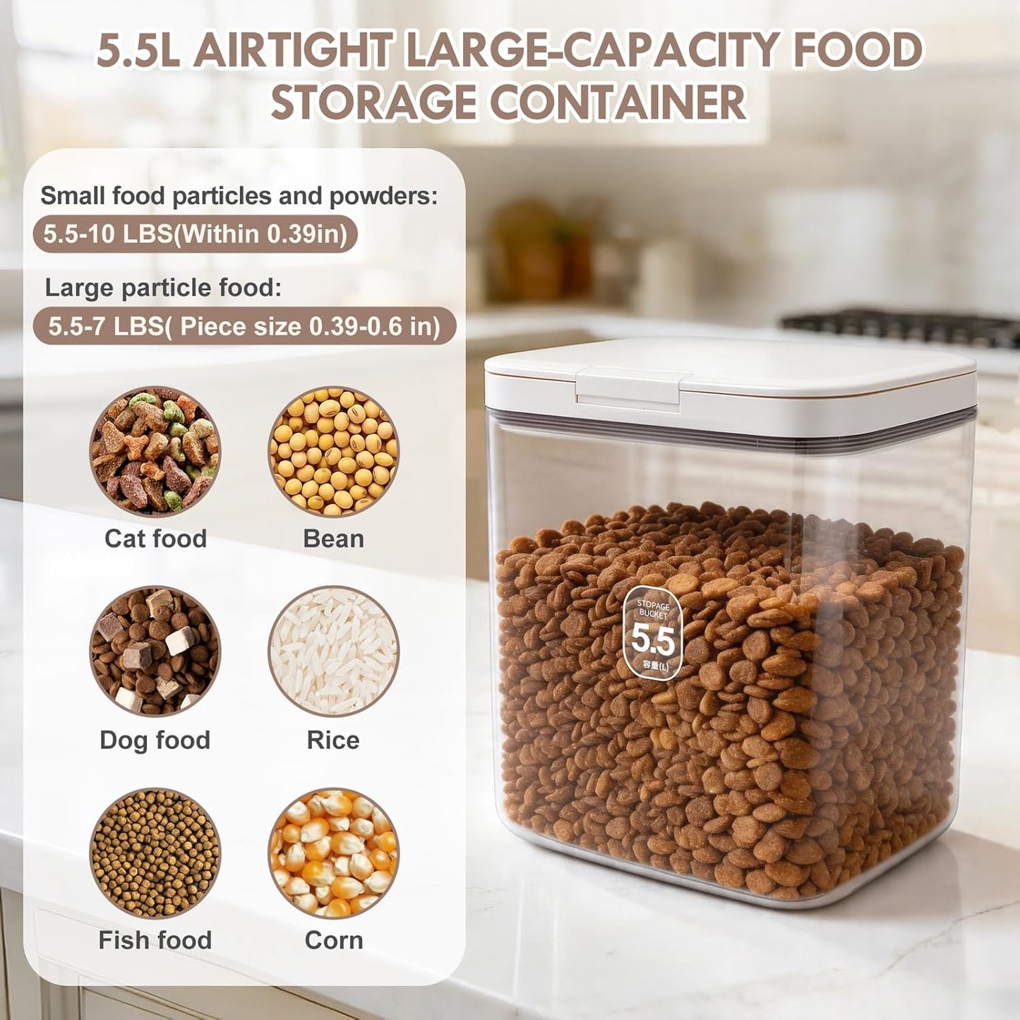 6 lbs Airtight Dog Cat Food Storage Container and Dog Treat Containers BPA-Free, PET Clear Stackable Pet Storage Bin, 1-Cup Scoop, 1-Sponge cleaning brush, Pop Top, With handle, Easy Mobility-Medium