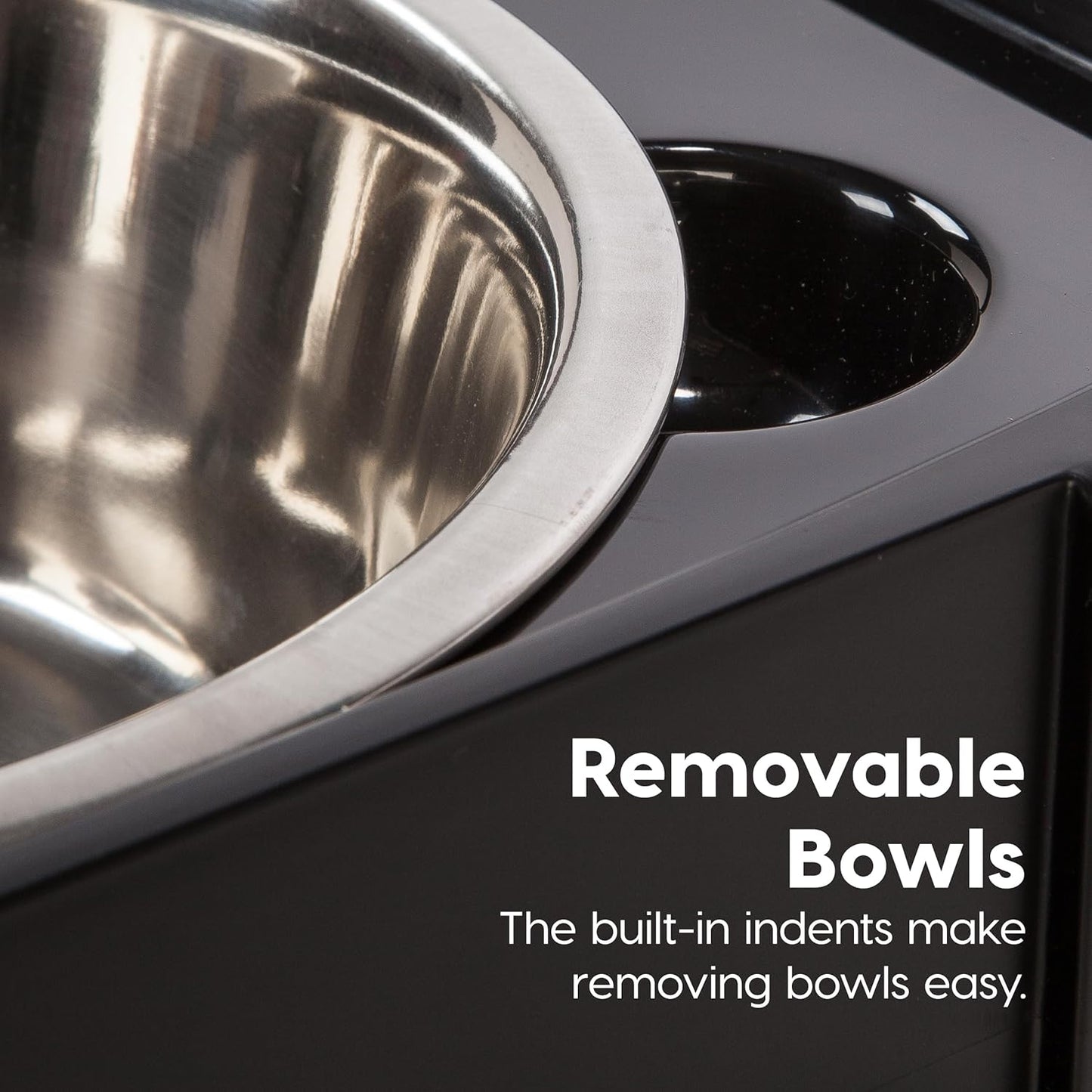 IRIS USA Dog Bowls Elevated with Storage, 15" H Raised Feeding Station, Dog Bowl Stand with Airtight Food Storage Holds 47 lbs, 2 Removable 64 oz Stainless Steel Bowls for Large Dogs, Smoke/Black