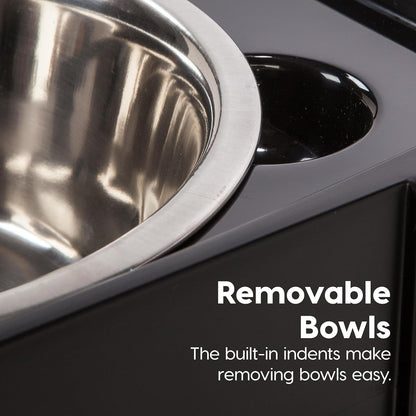 IRIS USA Dog Bowls Elevated with Storage, 15" H Raised Feeding Station, Dog Bowl Stand with Airtight Food Storage Holds 47 lbs, 2 Removable 64 oz Stainless Steel Bowls for Large Dogs, Smoke/Black