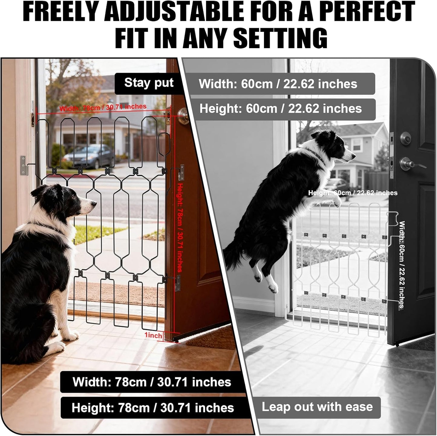 Retractable Dog Gate for Front Door, 30.7" W x 30.7" H Safety Metal Pet Gate for Dogs When Opening, Easy Install Front Entry Dog Door Barrier