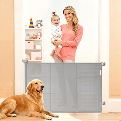 Retractable Baby Gate for Stairs, 42" Tall X 200" Wide Mesh Dog Gate Indoor, Child Gate for Doorways, Hallways, Deck, Indoor Outdoor Pet Baby Safety Essentials for Home, Black
