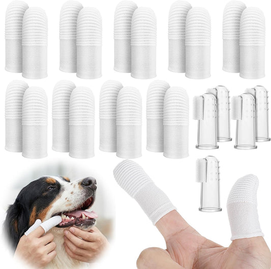 25Pcs Cat & Dog Toothbrush Soft Fabric Pet Finger Toothbrush Kit Washable & Reusable Oral Cleaning Wipes for Puppies Kittens at Home Dental Care (White and Clear)
