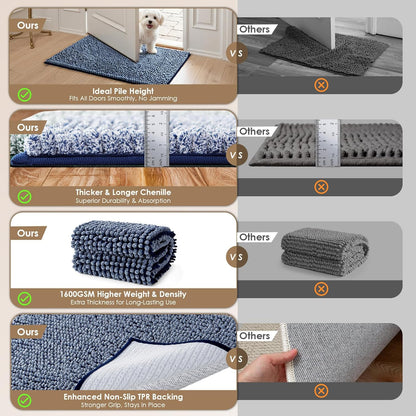 EHEYCIGA Super Absorbent Dog Door Mat for Muddy Paws 30x20 Inch Indoor, Front Doormat Outside Entrance, Quick Dry Chenille Washable Dog Crate Bed, Non-Slip Pet Rug Mud Mat Outdoor Entryway, Grey
