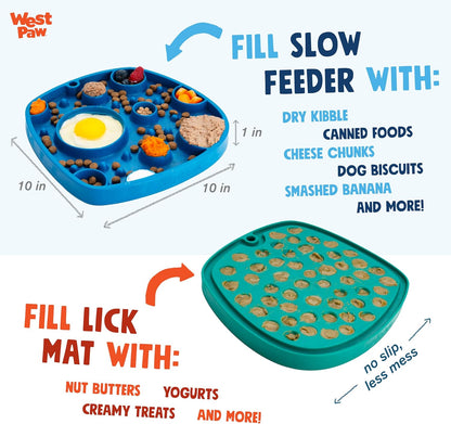 West Paw Seaflex Bubbles Feast Mat – All-in-One, Slow Feeder, Lick Mat – Encourages Foraging & Food Exploration - Engages Picky Eaters & Slow Feeding - Versatile – Easy to Clean, Non-Toxic - Tropic