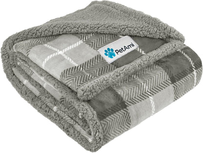 PetAmi Dog Blanket for Medium Large Dogs, Pet Bed Blanket Cat Puppy Kitten, Fleece Furniture Couch Cover Protector Sofa Car, Soft Sherpa Dog Throw Plush Reversible Washable, 40x60 Plaid Dark Gray