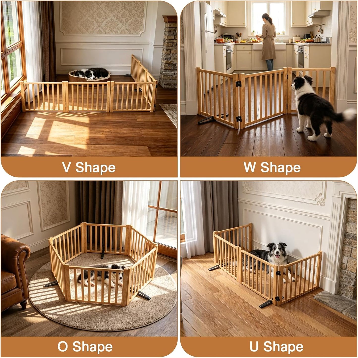 YOCAN Non-Painted Wood FreeStanding Pet Gate for Dogs,Wooden Dog Gates for Doorways, Stairs,The House, Dog Fences Indoor Puppy Gate-2 Panel H:23”