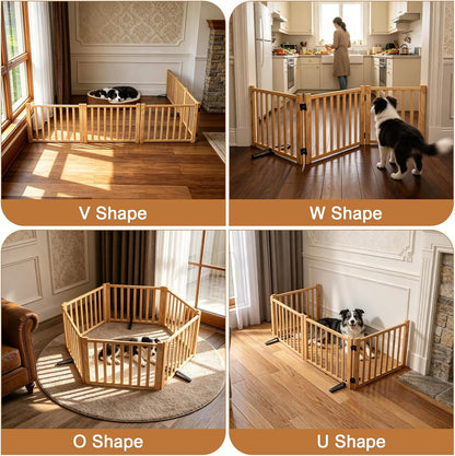 YOCAN Non-Painted Wood FreeStanding Pet Gate for Dogs,Wooden Dog Gates for Doorways, Stairs,The House, Dog Fences Indoor Puppy Gate-2 Panel H:23”