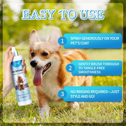Pjordo Dog Detangler Spray, Natural Dog Leave in Conditioner Spray with Deshedding Brush and Metal Comb for Grooming and Mat Removal, Lavender Scent for Dogs