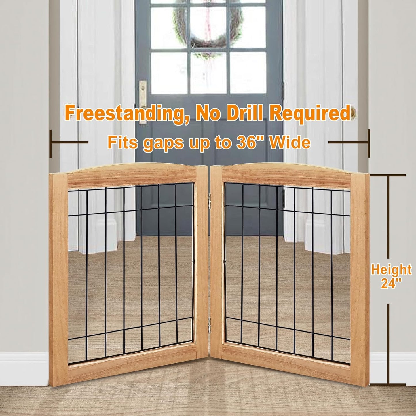 LZRS 2-Panel Freestanding Foldable Wood Dog Gate – Solid Wood & Steel Wire, Chew-Resistant Pet Barrier for Indoor Use, Ideal for Small to Medium Dogs, White
