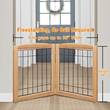 LZRS 2-Panel Freestanding Foldable Wood Dog Gate – Solid Wood & Steel Wire, Chew-Resistant Pet Barrier for Indoor Use, Ideal for Small to Medium Dogs, White