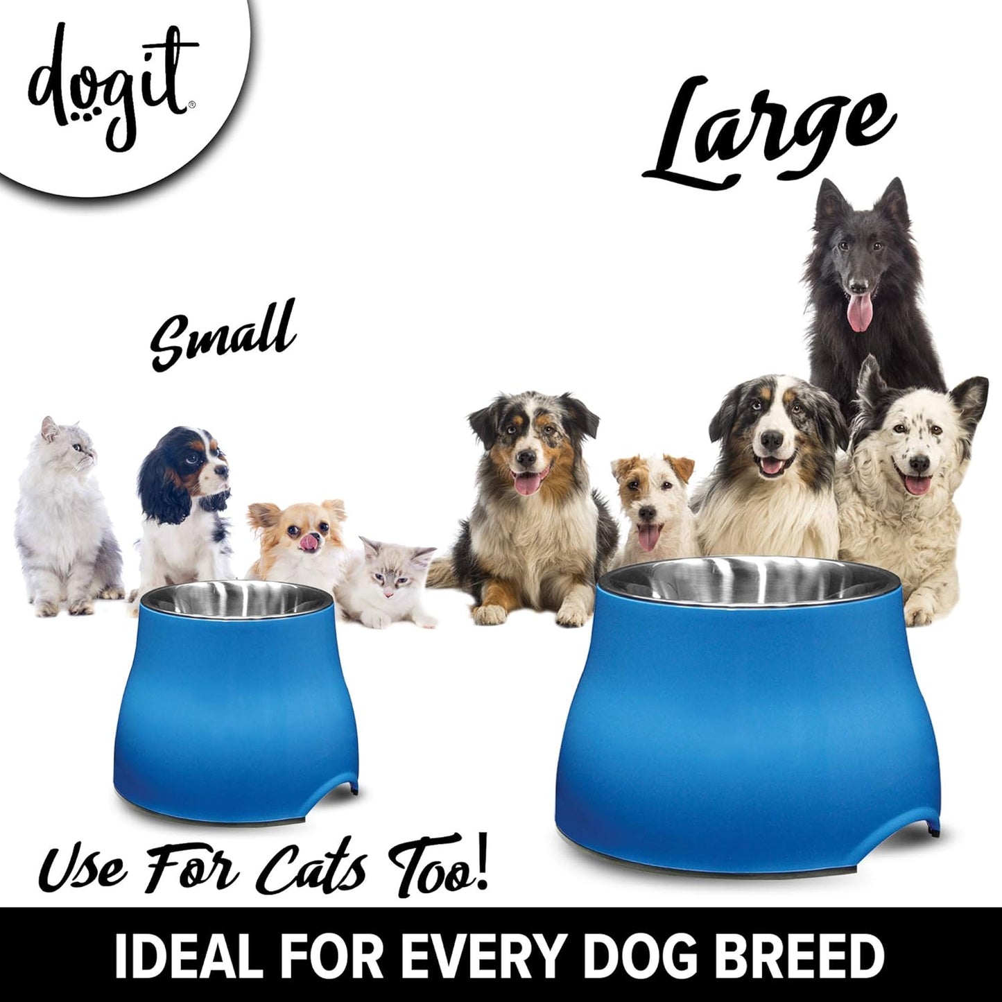 Dogit Elevated Dog Bowl, Stainless Steel Dog Food and Water Bowl for Large Dogs, White, 73753