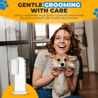 Dog Toothbrush Kit with Travel Cases – 4 Silicone Finger Toothbrushes for Dogs & Cats – Pet Dental Care, Dog Teeth Cleaning, Plaque & Tartar Control (Dog Toothbrush Kit + Dental Chew Toy)